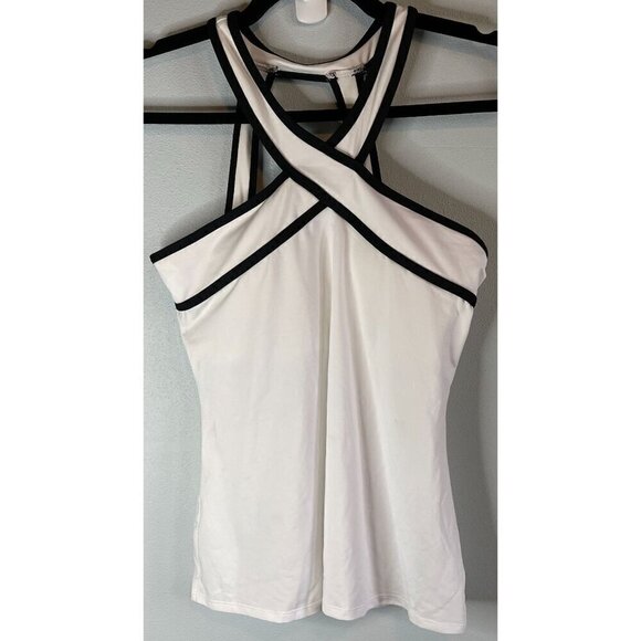 NWT Fabletics Chicago White/Black High Neck Active Wear Tank Small - Picture 2 of 9